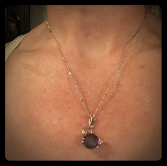 New Stunning Mystic Topaz Silver Rabbit Ears Pendant Necklace. - Picture 2 of 8